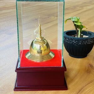 Brass Karaduwa Box with Wooden Base & Glass Box 'පිත්තල කරඩු වහන්සේ '