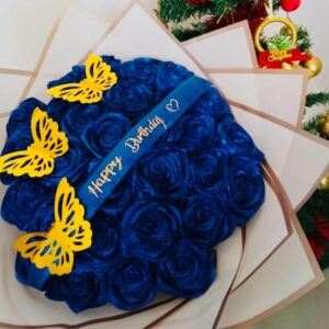 Glitter Flower Bouquet – Royal Blue with Celebratory Tag (30 Flowers) – Code: GZ027 💙✨🎉