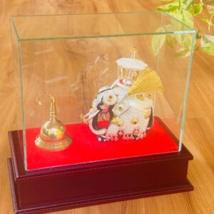 Medium Silver Elephant & Karaduwa Display Box with Wooden Base ‘රිදී අලියා’ (AE0085)