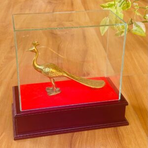 Brass Peacock Display Box with Wooden Base "පිත්තල මොණරා" 🦚 (AE0079)
